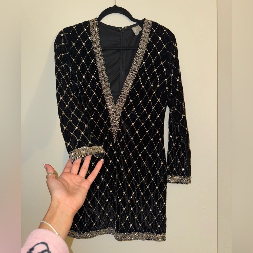 ASOS Black Velvet Dress with Silver Embellishments
